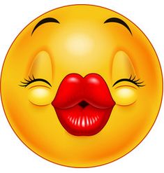 an emoticive smiley face with closed eyes and red lipstick on it's lips