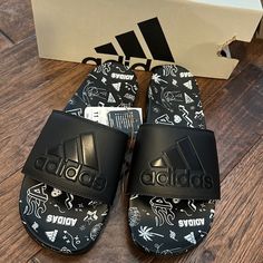 Men’s Adidas Sandals/Slides. Brand New In Box. Size 11. Originally 60 Dollars Adidas Synthetic Slip-on Slides, Adidas Slides With Branded Insole, Adidas Slip-on Slides, Adidas Synthetic Slides For Streetwear, Black Adidas Slide Sandals, Adidas Casual Slide Sandals, Adidas Casual Slip-on Sport Sandals, Adidas Casual Open Toe Slides, Casual Adidas Slide Sandals