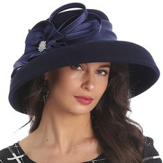 PRICES MAY VARY. FORBUSITE Women winter dress hats, 100% wool victorian hat. 3 styles wool church hat to select: Asymmetric large brim with large bow and Rhinestone; Wide brim with Feather; Down brim with Crystal. Classic design make you so elegant and charming when you wear. All lady dress hats are 100% hand-made. This fashion vintage women black hats for funeral, church, tea party and formal occasion. It can be quickly restored by turning on a high temperature with dryer or steam brush when it Hats For Fall, Church Tea Party, Felt Dress, Ladies Dress Hats, Black Hats, Casual Formal Dresses, Sinamay Hats, Audrey Hepburn Style, Hepburn Style