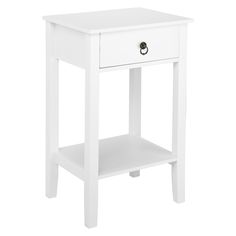 a white nightstand table with one drawer