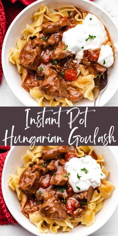 instant pot hungarian goulash in a white bowl