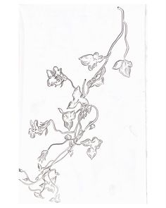 a drawing of a tree branch with flowers on it