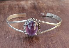 Welcome, To our shop 925silverjems22, Description:- Style:- Bangle Advantage of Amethyst Bangle:- Are you looking for positivity in life? Perhaps, Amethyst, a stunning and saturated gemstone with exceptional healing powers can help you. Amethyst is a protective stone and is a symbol of strong relationships and courage. Occasion:- Anniversary Gift, Birthday Gift, Wedding Gift, Lover Gift Bangle, Lovely Valentine's Gift, Engagement Gift, New Year Gift, Christmas Gift, Other Occasion, etc. Your ord Silver Bracelet With Stone Setting For Gift, Sterling Silver Bracelets With Stone Setting For Gift, Silver Amethyst Bracelets Hallmarked, Silver Amethyst Bracelets, Hallmarked, Sterling Silver Bangle Bracelets With Cabochon, Silver Amethyst Gemstone Bangle, Silver Amethyst Gemstone Cuff Bracelet, Silver Bracelet With Cabochon, Sterling Silver Bracelet With Cabochon