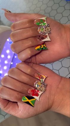 @mayascore Exotic Duck Nails, Jamaica Nails, Freestyle Nails, Drip Nails, French Tip Acrylic Nails