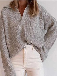 Women's Sweaters Loose Solid Lapel Pocket Long Sleeve Sweater - LuckyFash™ Casual Dresses For Summer, Solid Color Sweater, Pullover Outfit, Stylish Sweaters, Cardigan Outfits, Women's Sweaters, Mode Inspo, Loose Sweater, Casual Look