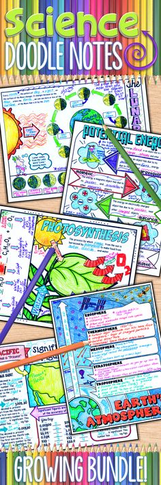 science doodle notes and growing bundle for students to practice their writing skills with the help of