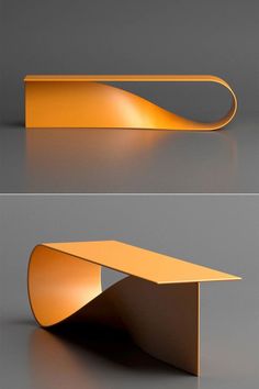 two different angles of a table made out of cardboard and paper, with the top folded down