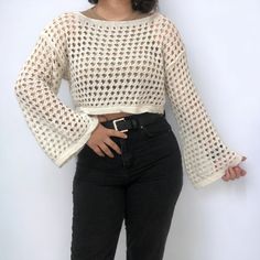 The mesh crop top is carefully produced for you. It has 3 different color options. It has standard body size. It has a wide mold. Sizes S and M can use it easily Model Size (1.60-62kg) M With its long sleeves and loose fit, this Crop is perfect for layering or wearing on its own. It's ideal for a wide range of occasions, from running errands to dressing up for a night out with friends. And with its sheer fabric and elegant design, it's sure to turn heads wherever you go. It can be easily folded and carried, making it a great choice for your travels One size fits all. Crochet summer top is a meaningful gift for their loved ones.  Shipment Process Time: 5-7 business days 📌CARE INSTRUCTIONS:  * Hand wash or gentle machine wash; * The water temperature hould not exced 30 degrees; * Do not ble Summer Cropped Sweater With Open Knit And Crew Neck, Summer Open Knit Cropped Sweater With Crew Neck, Summer Crew Neck Cropped Sweater With Open Knit, Summer Cropped Sweater With Crew Neck And Open Knit, Knit Long Sleeve Crop Top For Summer, Summer Long Sleeve Knit Crop Top, Trendy Open Knit Cropped Sweater For Summer, Trendy Cropped Open Knit Top, Stretch Cropped Open Knit Sweater