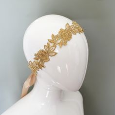 "Beautiful and lovely old gold color embroidery flower lace sash made of old gold beaded flower lace with 7/8\" champagne satin ribbon. You can use it for a head tie or sash. Please choose your style ( adult sash, flower girl sash, or head tie ) when you check out. Your beautiful sash/ headband will come in a lovelike gift box.  ♥1.5\" width flower lace portion is 18\"  ♥Adult sash total 105\"  ♥Flower girl sash total 78\"  ♥Head tie total 78\"  ♥7/8\" Champagne satin ribbon    ✿See more Girlslo Gold Lace With Floral Embroidery For Party, Gold Elegant Headband For Wedding, Elegant Gold Headband For Wedding, Gold Floral Embroidery Lace For Party, Formal Gold Sashes With Belt Details, Gold Elegant Wedding Headband, Gold Embroidered Sash For Party, Festive Gold Embroidered Bridal Belt, Elegant Gold Sashes With Embroidered Belt