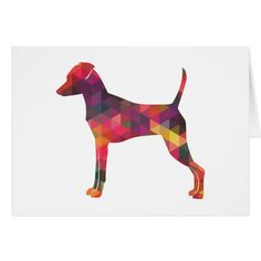 a card with a dog made out of colorful geometric shapes on the front and back