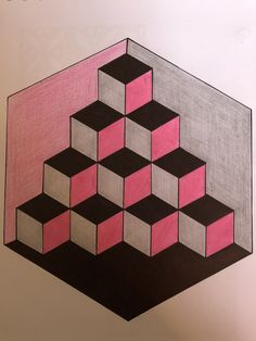 a drawing of cubes in pink and grey