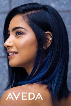 Blue Hair For Black Women, Black With Blue Tint Hair, Hair Color Ideas Natural Colors, Fun Spring Hair Color Ideas, Colored Hair Underneath, Blue Lowlights In Brown Hair, Blue Bayalage Hair, Black To Blue Ombre Hair, Deep Blue Hair Color