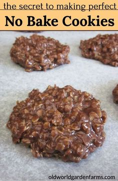 chocolate peanut butter no - bake cookies on a baking sheet with text overlay