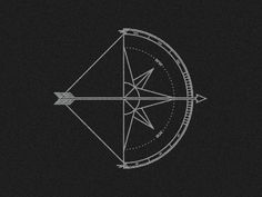 a compass with an arrow on it in the middle of a black background and white outline