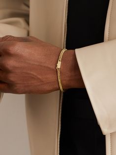 Revived from VARON's family archives, this gold-plated 'Malo' bracelet was first released in the 1960s. The clasp is finished with a security latch. Men’s Bracelet Aesthetic, Men's Gold Jewelry, Simple Gold Bracelet For Men, Id Bracelet Mens, Gold Bracelet Mens, Simple Men Jewelry, Mens Outfits Accessories, Gold Chain Bracelet Men, Men Minimalist Jewelry