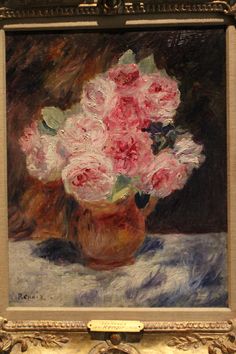 a painting of pink flowers in a vase