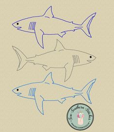 three different types of sharks are shown in the shape of an outline on a beige background