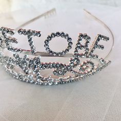 "Beautiful Bride to Be tiara for your engagement shower, bachelorette party or Girl's Night Out! Bachelorette Party Headband | Bride to Be tiara | Crown for Bachelorette This bride to be tiara is the height of glamour and celebration. It's a keepsake every bride will wear and treasure. Pretty, sparkly, for the \"bride to be\". Perfect for the Bachelorette party This is the perfect accessory for that special bride who wants a little extra bling. the headband is metal with rhinestone accents it is Adjustable Princess Crown For Wedding, Adjustable Crown Design Headpiece For Weddings, Wedding Crown With Rhinestones, Adjustable Tall Crown For Wedding, Adjustable Silver Wedding Crown, Princess Style Wedding Crown With Structured Design, Princess Style Structured Crown For Wedding, Princess Style Wedding Crown With Structured Shape, Wedding Crown With Structured Princess Style