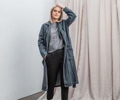 "This classic cut belted fall coat is exceptionally comfortable and soft, made from prewashed and softened heavy weight natural linen fabric. Details: - 100% heavy weight Lithuanian linen; - the coat has two deep and comfortable side pockets and the belt; - handmade by Linen Di; - care: machine wash and machine dry gentle. While processing your order, please leave us a note with your measurements of your bust, waist, hips and preferred length in the personalization section. If body measurements Belted Linen Long Sleeve Outerwear, Belted Long Sleeve Linen Outerwear, Long Sleeve Belted Linen Outerwear, Fall Linen Belted Outerwear, Belted Linen Outerwear For Fall, Long Linen Outerwear For Winter, Spring Linen Belted Outerwear, Relaxed Fit Long Linen Outerwear, Long Linen Outerwear For Fall