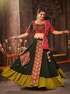 V8 2345 PRE ORDER Multicolor Rayon Navratri lehenga choli. Kurti Skirt, Choli Design, Navratri Lehenga, Garba Dress, Cotton Lehenga, Navratri Festival, Navratri Chaniya Choli, Lehenga Online, Lehenga Choli Online