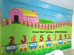 there is a mural on the wall of a child's room that has numbers painted on it