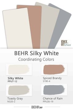 the behr silky white color is shown in four different shades and three different colors