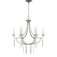 a chandelier with five lights hanging from it's center and four candles in the middle