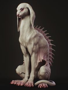 a sculpture of a white dragon sitting on the ground with its tail curled up and eyes closed