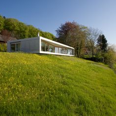 a house sitting on top of a lush green hillside