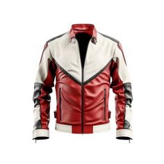 Made to order from 100% genuine leather, this white and red biker jacket is perfect for the biker who wants a stylish and functional piece of outerwear. The jacket features a classic racing style with an asymmetrical zip closure, and epaulettes on the shoulders. The interior is lined with a soft and comfortable satin lining. Features: Made from 100% genuine leather Asymmetrical zip closure Epaulettes on the shoulders Satin lining Two zippered pockets on the front One zippered pocket on the sleev White Leather Jacket With Zipper For Streetwear, White Leather Jacket For Streetwear, White Leather Streetwear Outerwear, White Leather Streetwear Jacket, White Leather Outerwear For Streetwear, Red Leather Motorcycling Jacket, White Moto Outerwear With Zipper Closure, White Moto Leather Jacket For Streetwear, White Long Sleeve Biker Jacket For Motorcycling