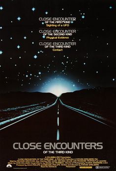 an advertisement for the movie close encounters with stars in the sky and on the road