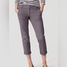 Nwt Loft Outlet Modern Chino Crop Pants. Spring Workwear Chinos, Chic Cotton Tapered Leg Capris, Chic Cotton Work Pants For Spring, Cotton Capris For Workwear In Straight Style, Cotton Straight Capris For Workwear, Stretch Cotton Capris For Work, Mid-rise Business Casual Work Pants For Spring, Spring Mid-rise Chinos For Work, Mid-rise Chinos For Spring Workwear