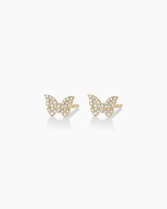 Add a bit of shine to your ear stack with this pair of solid gold and diamond butterfly studs. Perfect in first, second or third piercings, these butterfly stud earrings look beautiful stacked with diamond studs or huggies. Diamond Butterfly Studs Earring in 14k Solid Gold, Women's by gorjana Elegant Huggie Jewelry With Butterfly Charm, Diamond Butterfly Earrings For Anniversary, Elegant Huggie Earrings With Butterfly Charm, Butterfly Diamond Earrings With Diamond Accents, Gold Butterfly Fine Jewelry Earrings, Diamond Butterfly Earrings Fine Jewelry, Butterfly Shaped Diamond Earrings With Accents, Butterfly Diamond Earrings With Accents, Butterfly Shaped Fine Jewelry Earrings