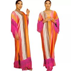 Fashion Caftan Maxi Dress for Women is perfect for the summer beach bohemian look. It features a tassel-printed silk design.The dress is made of polyester and comes in one size. It is a traditional African clothing item and is sure to make a statement. This dress is perfect for any occasion, from a day at the beach to a night out. It is fashionable and comfortable, making it a great addition to any wardrobe. The digital printing adds a unique touch to the dress, making it stand out from the crow Satin Kaftan Dress, Ankara Skirt Styles, Satin Kaftan, Dashiki Dress, Traditional African Clothing, Long African Dresses, Kaftan Designs, Beach Bohemian, Cardigan Kimono