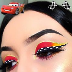 Lightning Mcqueen Makeup Look, Lightning Mcqueen Makeup, Disney Makeup Looks, Disney Eye Makeup, Disney Inspired Makeup, Princess Makeup, Disney Makeup, Red Makeup, Beautiful Eye Makeup