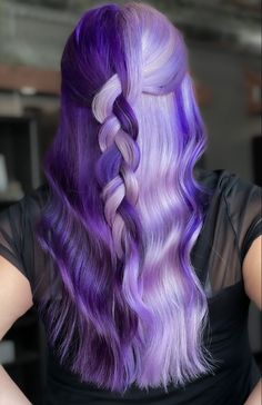 Short Hair, Blue Highlights: A Perfect Match Purple Halloween Hair, Lavender And Blue Hair, Electric Purple Hair, Purple Split Dye, Purple And White Hair, Bun Hairstyles For Short Hair, Lavender Hair Color Ideas, Hair Color Ideas Trendy, Purple Highlights Blonde Hair