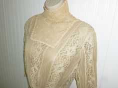 Romantic Antique Blouse Mixed Lace Maltese Cluny Irish Crochet Lace Vintage Edwardian - Etsy Elegant Lace Top For Day, Elegant Cream Crochet Lace Top, Elegant Cream Top With Crochet Lace, Cream Lace Blouse With Crochet Detail, Classic Lace Blouse, Classic Fitted Top With Lace Work, Fitted Beige Lace Top, Fitted Feminine Beige Lace Top, Fitted Lace Top With Lace Sleeves For Daywear