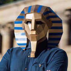 Tut Mask Printable Template | Papercraft PDF Pattern Pharaoh Mask, King Tut Mask, Template Papercraft, Low Poly Mask, Mask Printable, Pharaoh Costume, Mascaras Halloween, Dragon Mask, Printable Masks