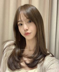 pretty haircut butterfly cut Asian Wispy Bangs Medium Hair, Wispy Bangs And Long Hair, Curtain Bangs With Front Bangs, Shin Ha Ri Hairstyle, Haircuts For Big Cheeks, Cute Long Haircuts With Bangs, Medium Short Layered Haircuts With Bangs, Face Framing With Bangs, Frame Bangs