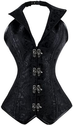 Charmian Women's Steampunk Retro Rock Biker Brocade Steel Boned Halter Bustier Corset Halter-Black Small at Amazon Women’s Clothing store Corset Steampunk, Corsets Vintage, Corset Vest, Steampunk Corset, Boned Corsets, Corset Fashion, Gothic Corset, Vintage Corset, Overbust Corset