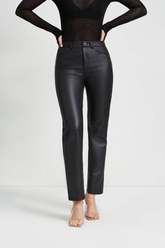 In premium Italian vegan leather, the Vinci black pants offer sheen and the signature Marcella edge. Their high-waist and modern straight leg will knock out any dusty pair of blue jeans. Women Fitness Outfits, Winter Travel Wardrobe, Black Leather Jeans, Fall 2023 Fashion, Leather Leggings Outfit, Unique Leggings, Vegan Italian, Leggings Outfits, Women Sleepwear