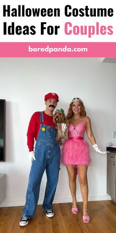 two people in costumes standing next to each other with the caption halloween costume ideas for couples