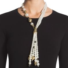 Enhance Your Look With This Faux-Pearl Necklace. Intertwined Strands And Gorgeous Baubles Meet To Form Luxe Fringe. Adjusts From 18"-22" With A 6" Drop. Plastic, Glass & Metal. Elegant Adjustable Beaded Necklaces, Elegant Adjustable Beaded Necklace, Chic White Pearl Jewelry, Adjustable White Lariat Necklace With Pearl Pendant, White Lariat Necklace With Pearl Pendant, White Pearl Pendant Lariat Necklace, Chic White Jewelry With Pearl Charm, Elegant White Beaded Necklace With Pearl Chain, Elegant White Pearl Chain Long Necklace