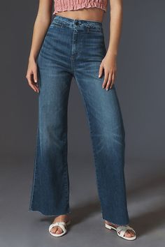 98% cotton, 2% polyurethane Front welt pockets Back patch pockets Front zip Machine wash USA | Cropped Brighton High-Rise Wide-Leg Jeans by ASKK NY in Blue, Women's, Size: 30, Cotton/Polyurethane at Anthropologie High Rise Wide Leg Jeans, Back Patch, 50 Fashion, Welt Pockets, Wide Leg Jeans, Welt Pocket, Brighton, Leg Jeans, Anthropologie