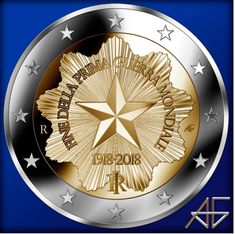 a gold and silver award medal with stars on the side, in front of a blue background