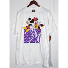 New Vintage Mickey & Minnie Mouse Unlimited Large Tee Shirt 90s Disney White White Mickey Mouse T-shirt For Streetwear, White Mickey Mouse Top For Streetwear, White Minnie Mouse Graphic Tee, White Retro Mickey Mouse T-shirt, Retro White Top For Disney Fan Events, Disney Graphic Print White Tops, White Disney Graphic Print Tops, Retro Mickey Mouse Top For Streetwear, 90s Disney