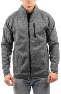 Layer up on cooler days in this knit zip-up jacket that features multiple pockets to keep your hands free while running errands. Front zip closure Stand collar Long sleeves Front slant pockets; chest zip pocket 100% polyester Machine wash, tumble dry Imported Gray Fleece Jacket For Outdoor Fall Events, Gray Fall Fleece Jacket For Outdoor, Gray Outerwear With Ykk Zipper For Fall, Casual Fall Fleece Jacket With Ykk Zipper, Gray Fleece Jacket With Pockets For Outdoor Activities, Gray Fleece Jacket With Pockets For Outdoor, Fall Fleece Jacket With Zipper For Outdoor Activities, Fall Track Jacket With Ykk Zipper For Outdoor Activities, Casual Heather Grey Outerwear With Ribbed Cuffs