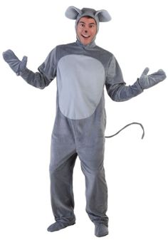 a man in a mouse costume standing with his arms out and hands out to the side