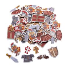 a pile of stickers with knights on them