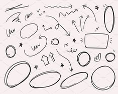 hand drawn doodles on white paper with black lines and shapes in the shape of circles